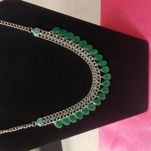 Lia Sophia Silver with Green Teardrops Necklace, NWOT